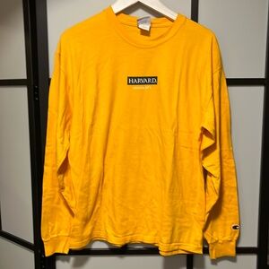 Harvard University Champion Long Sleeve Sweatshirt Yellow Unisex Size Large